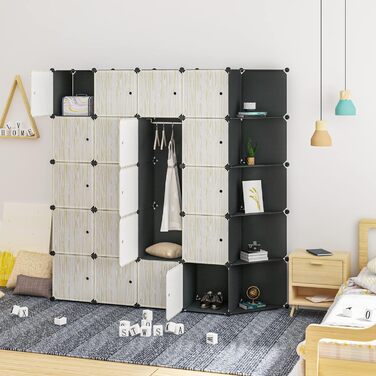 WOLTU Wardrobe/Clothes Cabinet with Shelf System, Bookshelf, Shoe Rack, DIY Shelf with 2 Clothes Rails, Super Large SR0102she