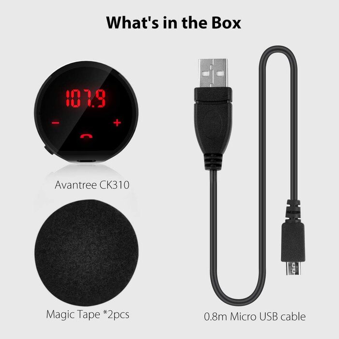 Bluetooth FM-трансмітер Avantree CK310 для авто, бездротовий радіоадаптер, автомобільний набір гучного зв'язку з клейкою основою, автоматичне вмикання/вимикання, акумулятор 7 годин, стерео приймач, функція дзвінків, заряджається