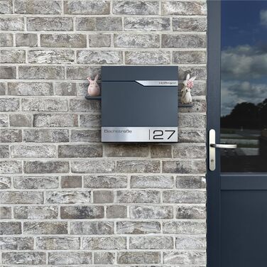 Поштовий ящик Metzler Anthrazit RAL 7016 з газетницею та табличкою з нержавіючої сталі V2A, антикорозійний, сучасний, 10 років гарантії на запчастини