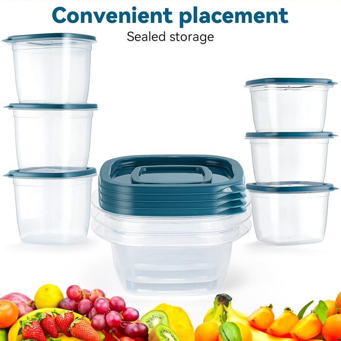 Контейнери для їжі EFISH 20 шт. Прямокутні, пластикові, з кришкою, 500 мл. Набір для школи, роботи та подорожей