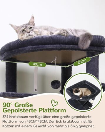 Драбина для котів Globlazer XXL, 188 см, з будиночком, платформами та кошиками. Стабільна, не хитається, для великих котів. Темно-сірий колір