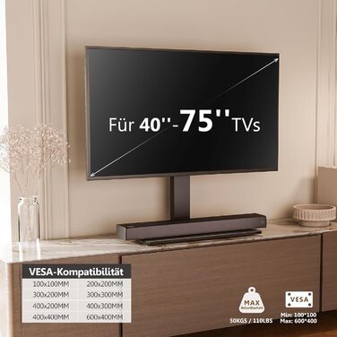 Підставка для телевізора FITUEYES, поворотна, для LCD, LED, OLED, Plasma, 40-80 дюймів, до 50 кг, VESA 600x400 мм