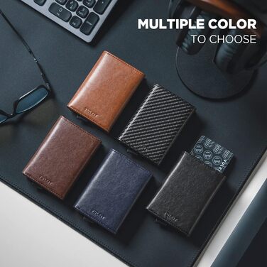 Чоловіче шкіряне картхолдер VULKIT з RFID-блокуванням, відділенням для грошей та візитки, Navy Blue