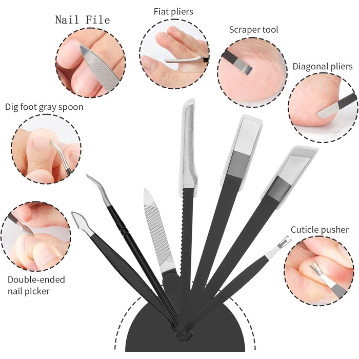 Набір для манікюру та педикюру Fingernagel 11 в 1 для товстих та врослих нігтів: кусачки, пилочки, інструменти для догляду за руками та ногами (чоловічі, жіночі, для літніх людей) з кейсом для подорожей