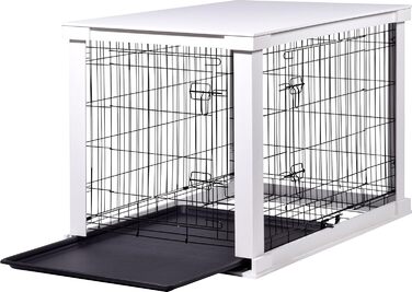 Дерев'яний вольєр для собак Dobar® розмір M - Будка для собак з поверхнею столу - Будка для собак для дому - Будка для собак з масиву дерева - журнальний столик - 83 x 55 x 59 см - Білий