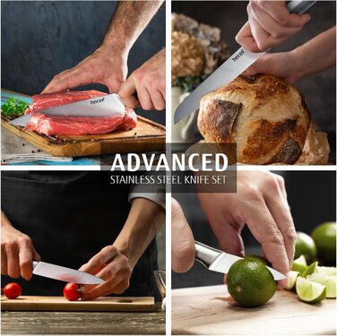 Набір кухонних ножів Hecef 5 предметів: ніж шеф-кухаря, ніж для м'яса, універсальний ніж, овочечистка, ніж для хліба. З нержавіючої сталі, професійний набір.