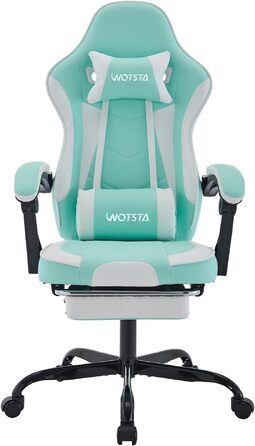 Ігрове крісло Gaming Chair з підніжкою та ергономічною підтримкою попереку, регульований нахил спинки 90-135°, офісне крісло (Greenwhite)