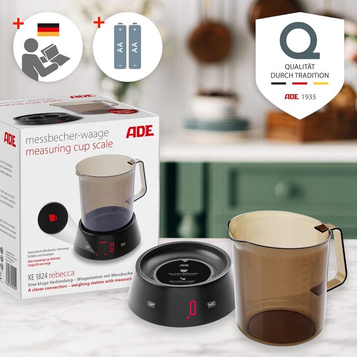 Digital Measuring Cup Scale | Dishwasher-Safe Measuring Cup with Weighing Station | 1 L and max. 3 kg