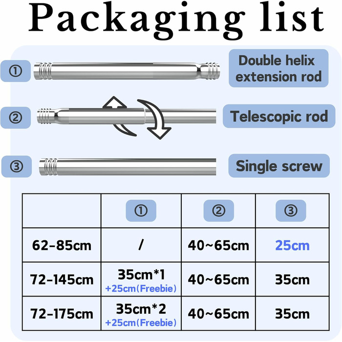 Душова штанга без свердління, штанга для душу, телескопічна штанга 85-230 см, нержавіюча сталь, для душу, балкону, шафи (біла)