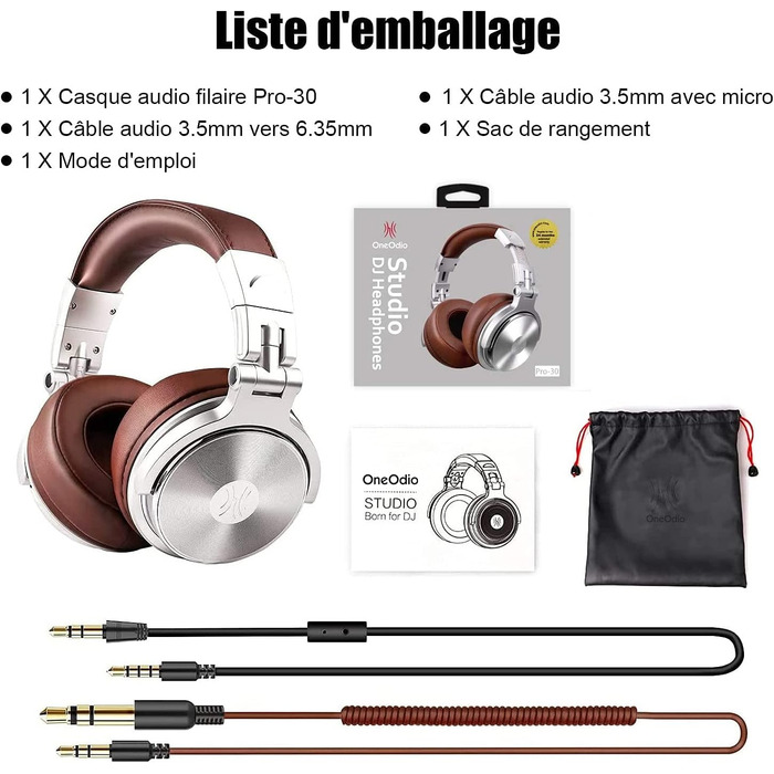 OneOdio Pro30 навушники DJ, студійні, для піаніно та гітари, закриті, з басовим звучанням, Share-Port, 2 роз'єми 3.5mm, сірі