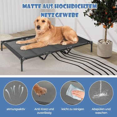 Будка для собак COSTWAY 2 в 1 з піднятим ліжком, Outdoor, сірий Оксфорд (84 x 132 x 114 см)