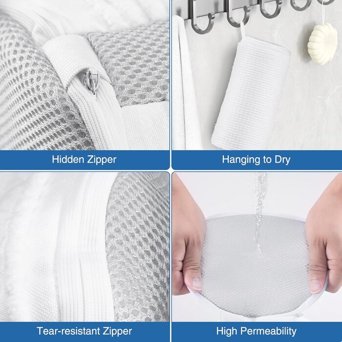 Teletrogy 2Pcs Shoe Laundry Bags, Shoe Washing Bag for Washing Machine with Adjustable Shoe Holder, Laundry Bag Shoes with Hidden Zipper, Reusable Laundry Net for Sneakers, White