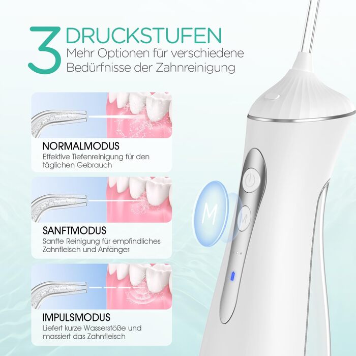 Електрична іригатор VOYOR-HEALTH Munddusche WF400: 3 режими, 4 насадки, водонепроникний, для догляду за зубами та яснами