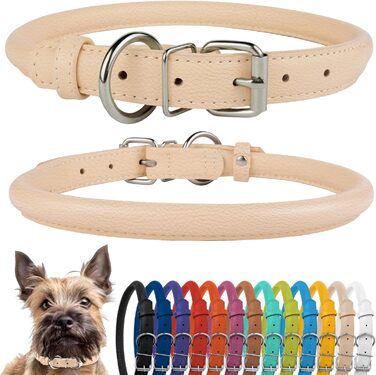 Шкіряний нашийник для собак CollarDirect, круглий, м'який з підкладкою, ручної роботи, справжня шкіра, для цуценят та дорослих собак, малих та великих порід, рожевий, червоний, фіолетовий, синій (бежевий, 15-18 см)