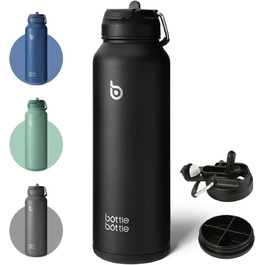 BOTTLE BOTTLE Insulated Water Bottle with Straw, Sport Stainless Steel Water Bottle with Grip Lid, Outdoor Sports Bottle for Pills, 1L (Black)
