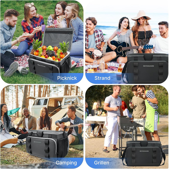 30L Cooler Bag Large Foldable - Cooler Bag for Food & Drinks, Picnic Bag, Insulated Thermal Bag, Car Cooler Bag for Beach/Picnic/Camping/BBQ (Black Handbag)