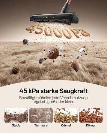 Бездротовий акумуляторний пилосос Vexilar V10PRO 6-в-1 з LED, потужність 450W, час роботи 45 хв, сила всмоктування 45000Pa. Підходить для твердих поверхонь, килимів та видалення шерсті тварин. Компактний, легкий, з телескопічною трубою. Колір: Рожевий.