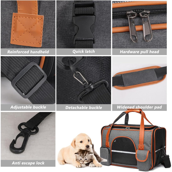 Транспортна сумка для кота/собаки до 8 кг, складана переноска для середніх та маленьких тварин, підходить для подорожей (літак, авто, поїзд), з ременем, переноска-сумка