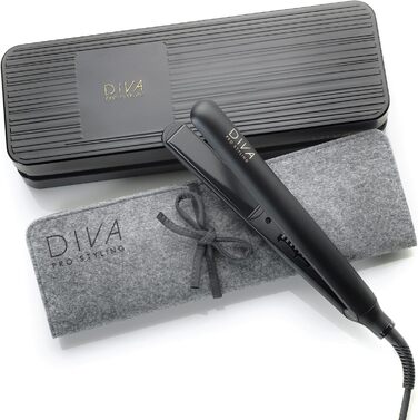 Diva Pro Styling Digital Flat Iron - Ceramic Plates - Auto Shutoff - 3m Cord - Black