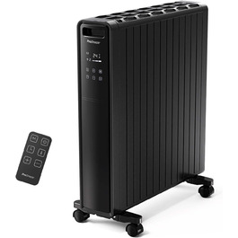 Електричний радіатор Pro Breeze 2000W з таймером, пультом дистанційного керування та термостатом | Економія енергії, 3 режими нагріву, без оливи, чорний