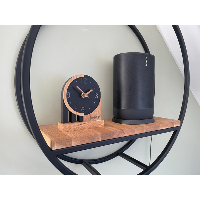 FLEXISTYLE Modern Stand Clock Small Wood Oak Living Room Bathroom (Style 3), Black/Oak, Black
