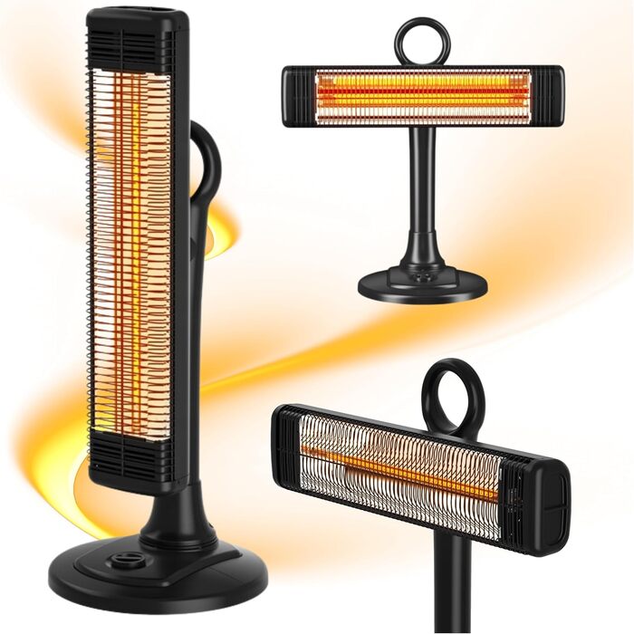 Інфрачервовий обігрівач Climative 2500W з 9 рівнями, IP65, для тераси та приміщення, з пусковим пристроєм та таймером, чорний (фіксований)