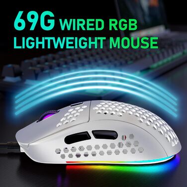 Ігрова клавіатура та миша UK-Layout з підсвічуванням RGB, 62 клавіші, механічна, 6400 DPI (чорний/червоний або білий/синій перемикач)