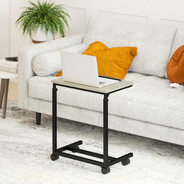 HOMCOM Side Table in C-Shape, Height-Adjustable Coffee Table with Wheels, Sofa Table Laptop Table for Small Spaces, Living Room, 55 x 36 x 62.5-82.5 cm, White | Aosom