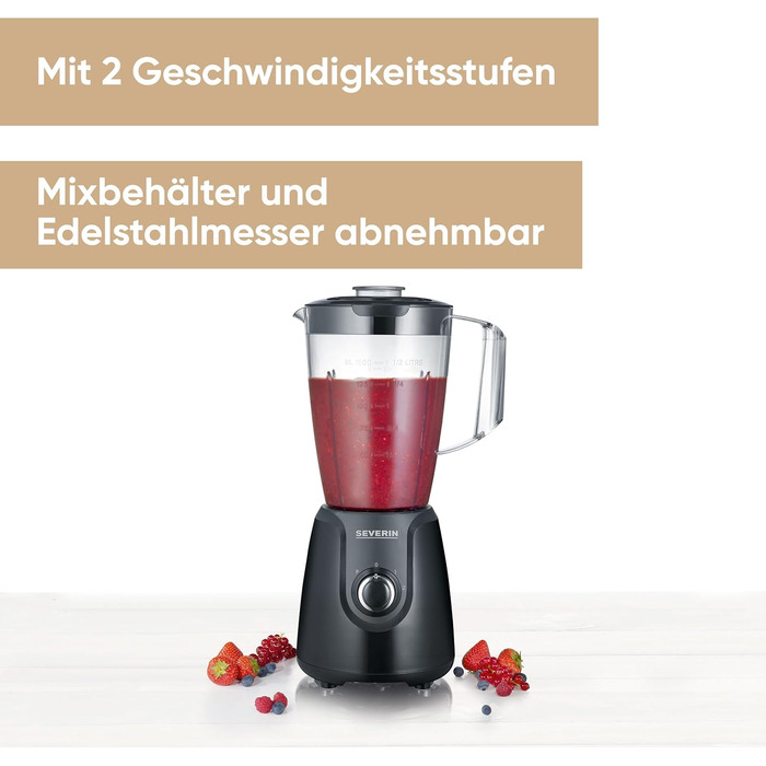 SEVERIN Стаціонарний міксер з знімним контейнером, 1,5 л, 600 Вт, SM 3707, Чорний