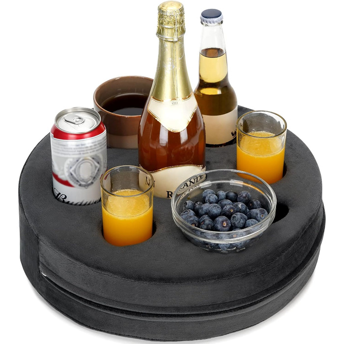 Couch Drink Holder, Sofa Drink Holder, Removable and Washable Velvet Cup Cozy Pillow Cushion Lap Tray with Coffee Cup Holder for Home, Car, Bathroom, Park, Travel, Indoor, Outdoor – Grey