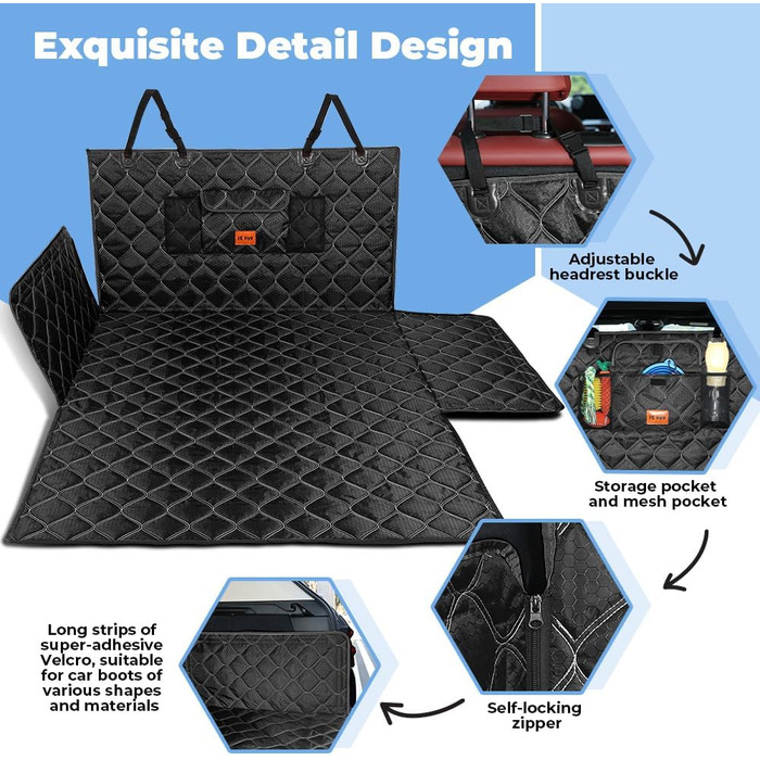 Захисна ковдра для собак у багажник авто KYG, 185x105 см, чорна, водовідштовхувальна, антиковзаюча