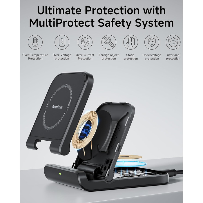 Бездротова зарядка SwanScout для Samsung Galaxy Z Flip 7/7 FE, 6/5/4/3 та Moto Razr 60/50/40 (Ultra), SwanScout 501S (чорний)