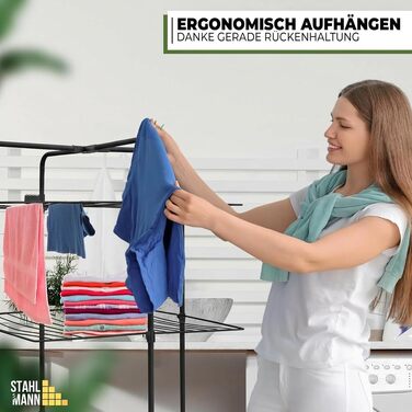 Вертикальна сушарка для білизни STAHLMANN® на 3 яруси, чорна, 30 м сушальної поверхні, складана, на колесах
