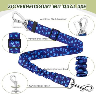 Автогурт для собак у машину, 2 шт. Безпечний ремінь для собак з амортизацією, універсальний кріплення для подорожей, блакитний