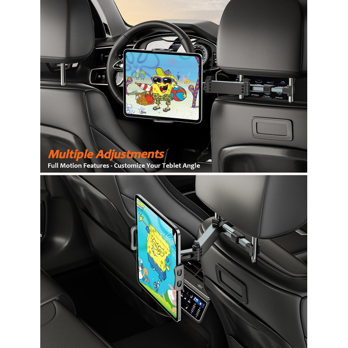 Тримач для планшета в авто TRYONE - кріплення на підголівник, висувний, для iPad, iPhone, Samsung Galaxy Tab, Kindle Fire HD, Switch (4.7-11 дюймів)