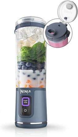 Ninja BC151WH Blast Portable Blender, cordless, 530 ml container, personal blender for shakes and smoothies, BPA-free, leak-proof lid and drinking spout, USB-C rechargeable, dishwasher-safe White/Opulent Garden