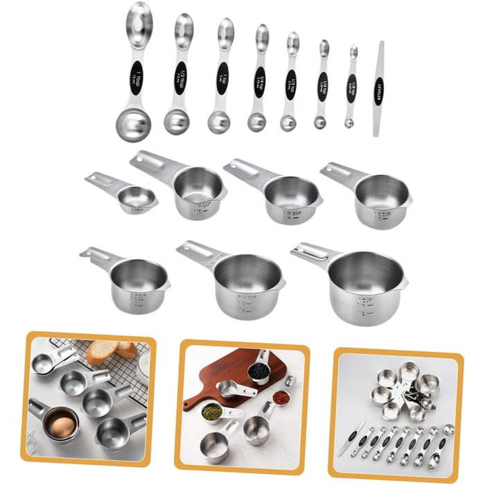 15-Piece Stainless Steel Measuring Cup and Spoon Set - Precise Measuring Tools for Baking, Nesting Design, Storage Pouch