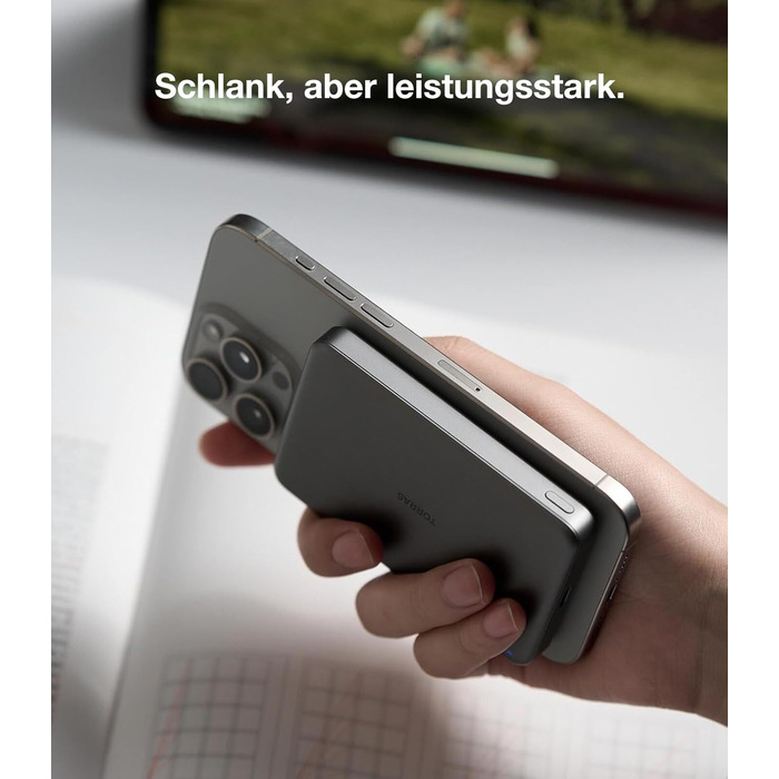 Портативний зарядний пристрій TORRAS MiniMag 10000mAh з MagSafe для iPhone 17 Pro Max, AirPods, iPhone Air 12-16, швидка зарядка, бездротовий, USB-C, сірий титан, 10000 mAh