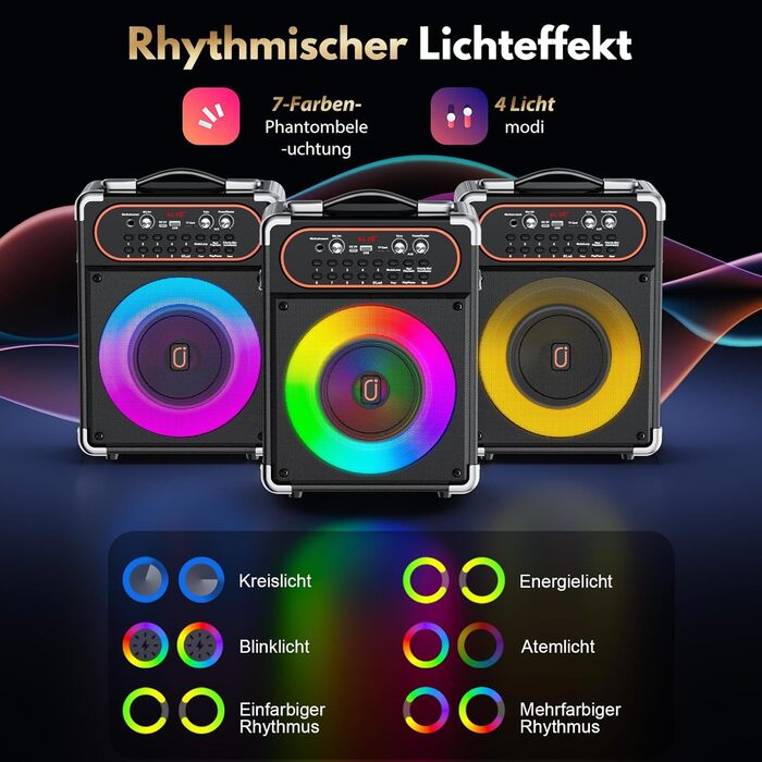 Караоке машина з 2 мікрофонами, портативна Bluetooth колонка з LED-підсвічуванням, Party Box, підтримує USB/TF-картку/AUX/FM, чорний S-68