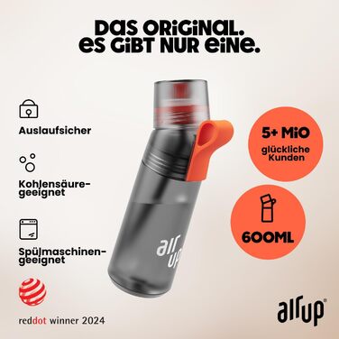 air up® Drinking Bottle (600 ml) for School, Sports, Gym | Includes 5 sugar-free scent pods & straw | Water bottle in grey with flavor - also for kids, boys, girls | AMZN Flair