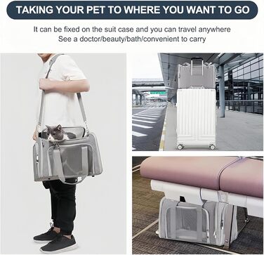 Транспортна сумка для кота та собаки, велика, портативна, для прогулянок на вулиці, складна, дихаюча, велика місткість, для двох маленьких котів, для подорожей на авто (сірий)