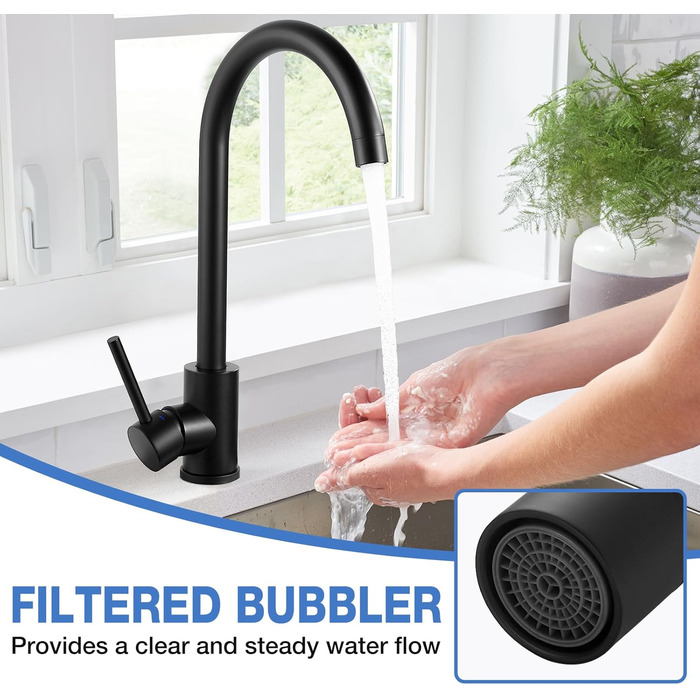 Чорний кухонний змішувач з нержавіючої сталі 304, поворотний вилив, моно-змішувач, стандарт UK, матовий чорний