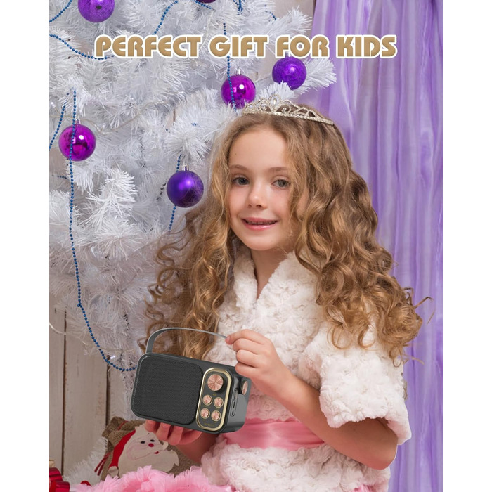 Караоке машина з 2 мікрофонами, портативна Bluetooth колонка для дітей та дорослих, 7 голосових ефектів, ідеально для вечірок та днів народжень (Чорний)