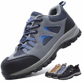 Чоловічі та жіночі робочі черевики-захисники. Легкі, дихаючі, антиковзкі, з металевим підноском. Сірий, синій, 44 EU