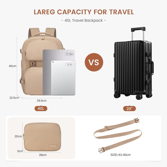 LOVEVOOK Рюкзак для ручної поклажі, 40L, жіночий, для ноутбука 17.3