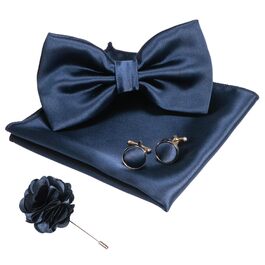 Яскраво-блакитний краватковий аксесуар JEMYGINS: краватка з атласу, кишеньковий хустинка та запонки (Set 7)