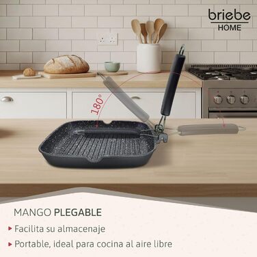 Гриль-сковорода Brieve Black Titanium індукційна, алюмінієва з антипригарним покриттям, складана, 34x24 см