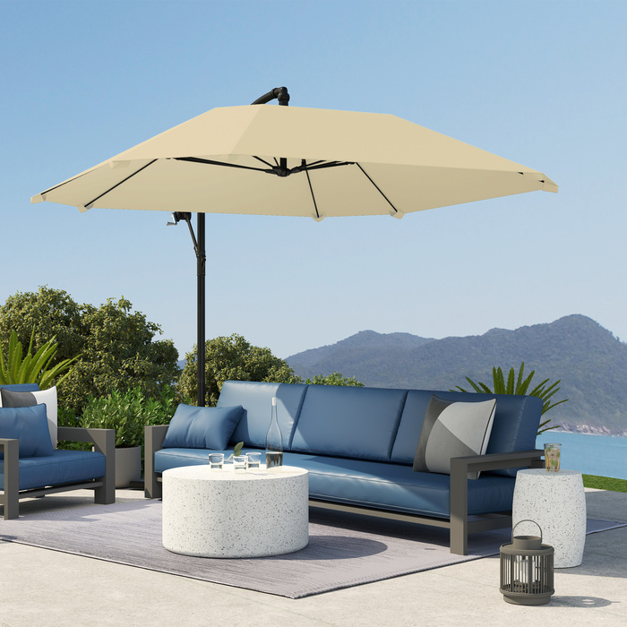Сонцезахисний парасолька Outsunny Ampelschirm Alu Ø 260 см, парасолька з ручним механізмом, водонепроникна, з підставкою, ручкою, захистом від вітру, регульована, парасолька для ринку, нахильна, садовий парасолька, захист від сонця для балкона, саду, тера