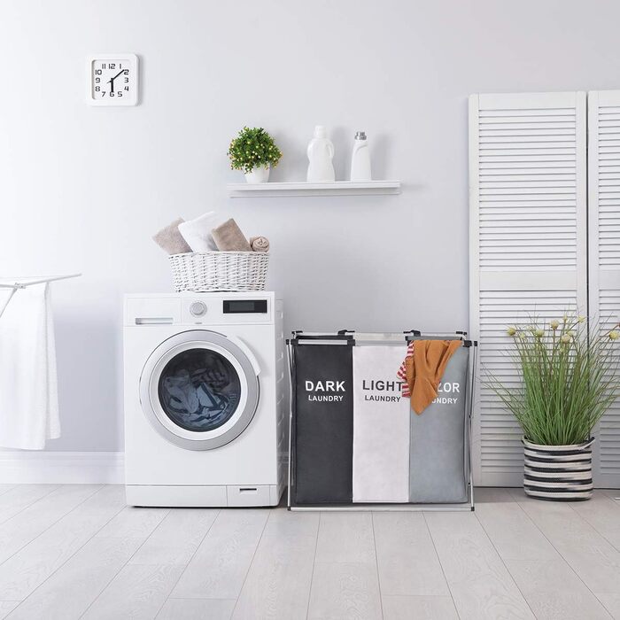 UHAPEER Laundry Basket 3 Compartments Large Foldable Dirty Clothes Basket Waterproof Laundry Collector Space Clothes Classification Light/Dark/Dyed (68 * 38 * 60cm, 3 Compartments)