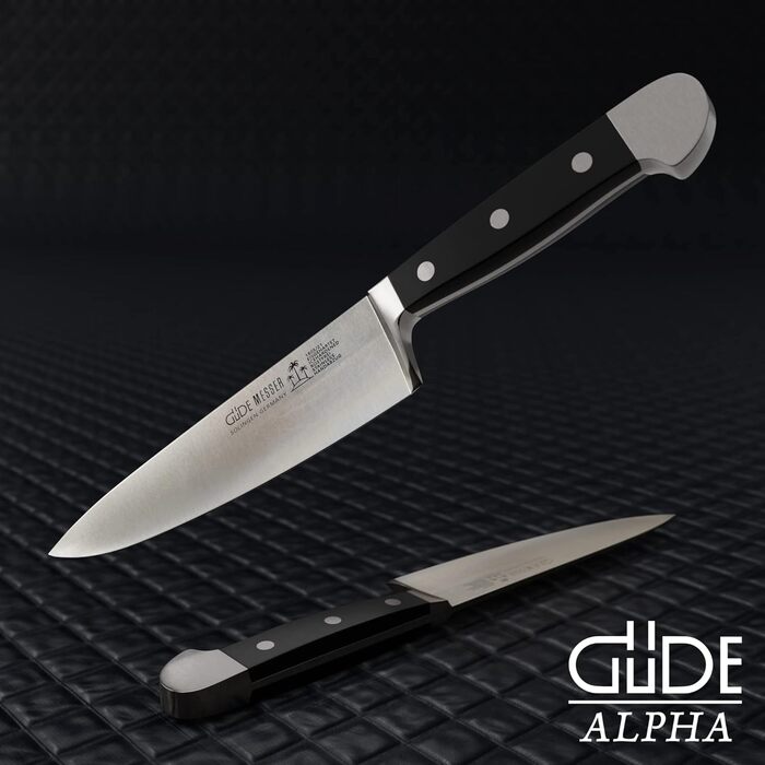 Кухонний ніж GÜDE Solingen Alpha, 21 см, кований, POM, чорний, ручна робота, Німеччина